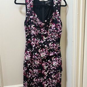 White House Black Market Black and Pink Floral Midi Dress
